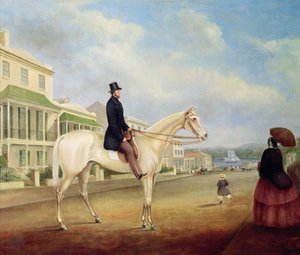 Reiter auf einem weißen Pferd, wahrscheinlich in der Macquarie Street North, ca. 1850